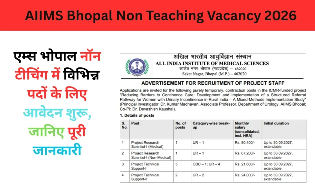 AIIMS Bhopal Non Teaching Vacancy 2026