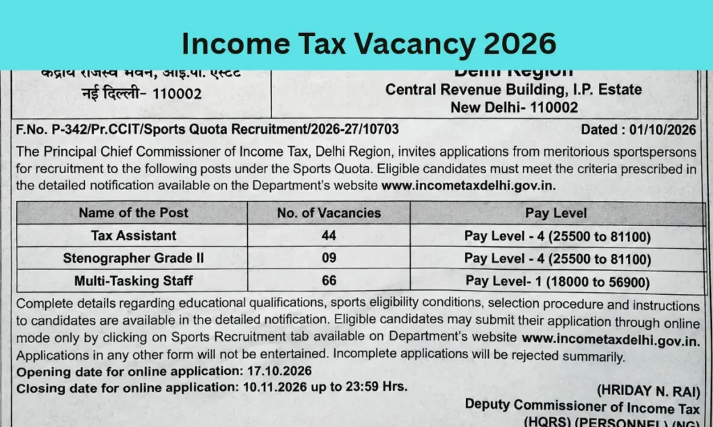 Income Tax Vacancy 2026