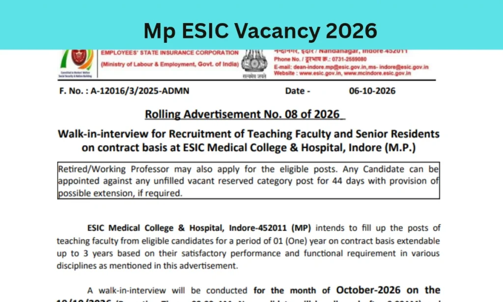 Mp ESIC Vacancy 2026