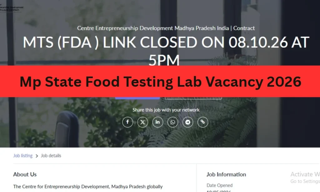 Mp State Food Testing Lab Vacancy 2026